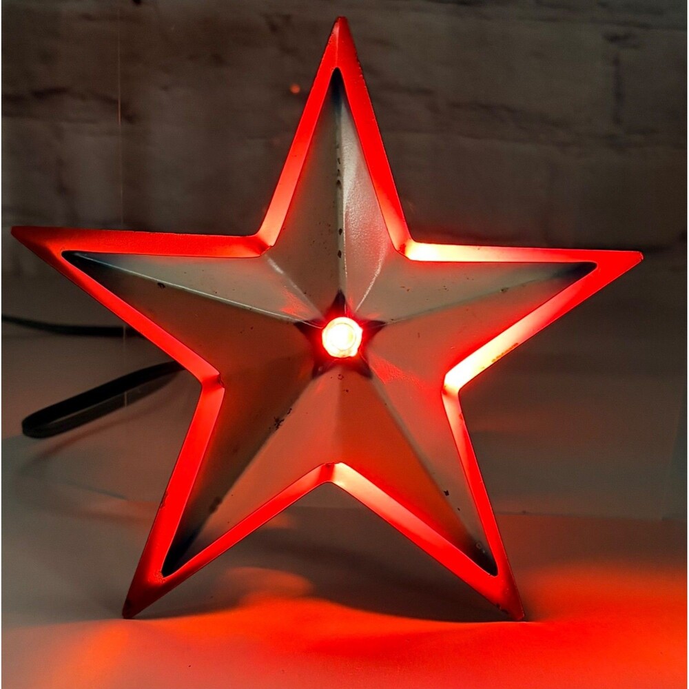 Vtg Noma Glo-Lite Metal Star Christmas Tree Topper Light Up Red White Blue Works